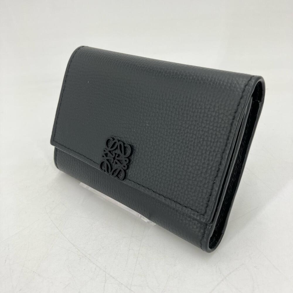 Loewe Anagram Vertical Wallet Tri fold Black